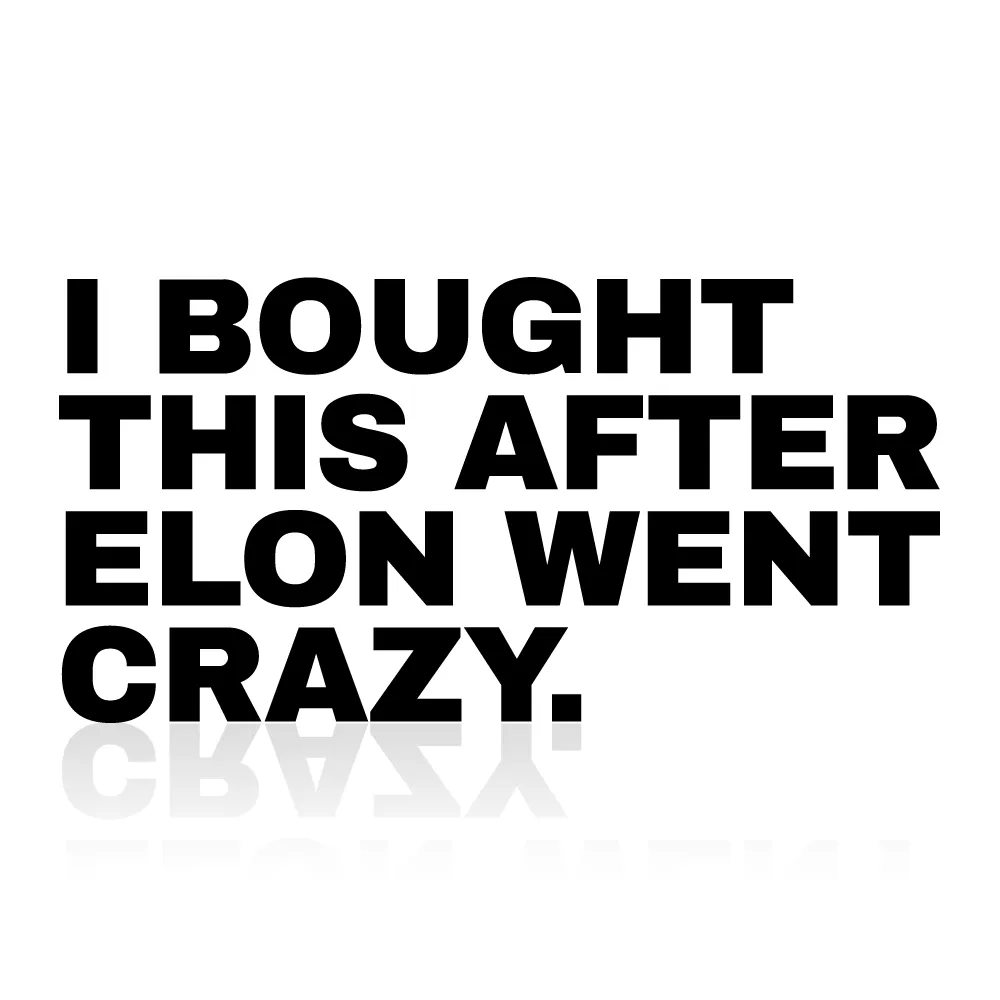 [697-003] Vinyl-Sticker "I bought this after Elon went crazy." Tesla Aufkleber (Weiß)